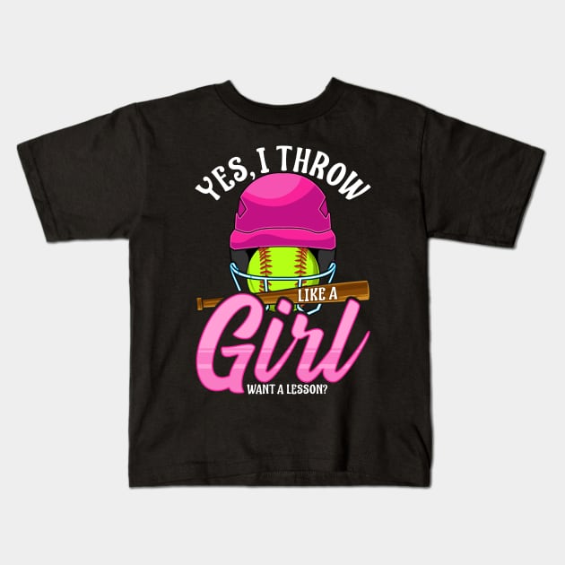 Funny Yes, I Throw Like a Girl Want a Lesson? Kids T-Shirt by theperfectpresents